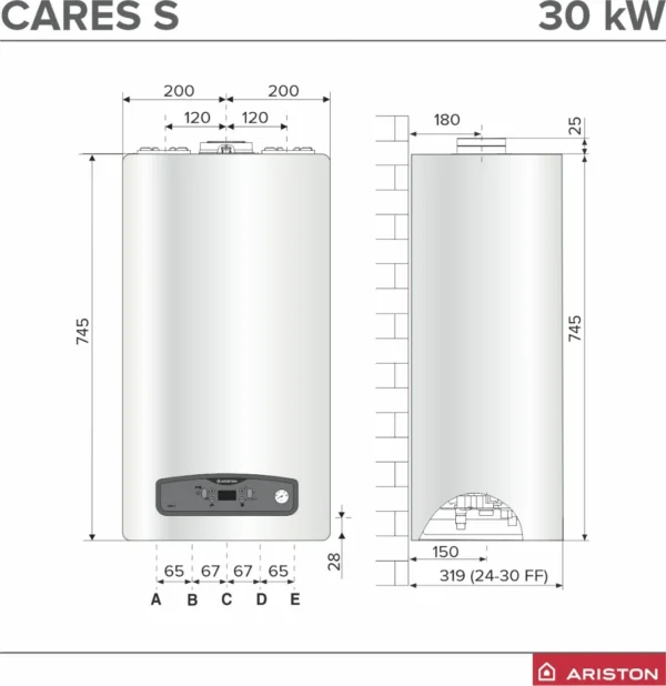 Centrala termica pe gaz in condensare Ariston CARES S 30 kW, clasa A, LCD