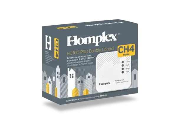 Detector de gaz metan cu fir și declanșare dublă 12VDC/230VAC – Homplex HD100 PRO Double Control