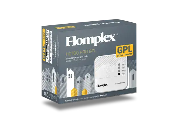 Detector de gaz GPL cu fir și declanșare 230V – Homplex HD100 PRO GPL